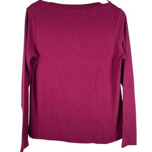 Banana Republic Womens Magenta Ribbed Knit Boat Neck Long Sleeve Top Large